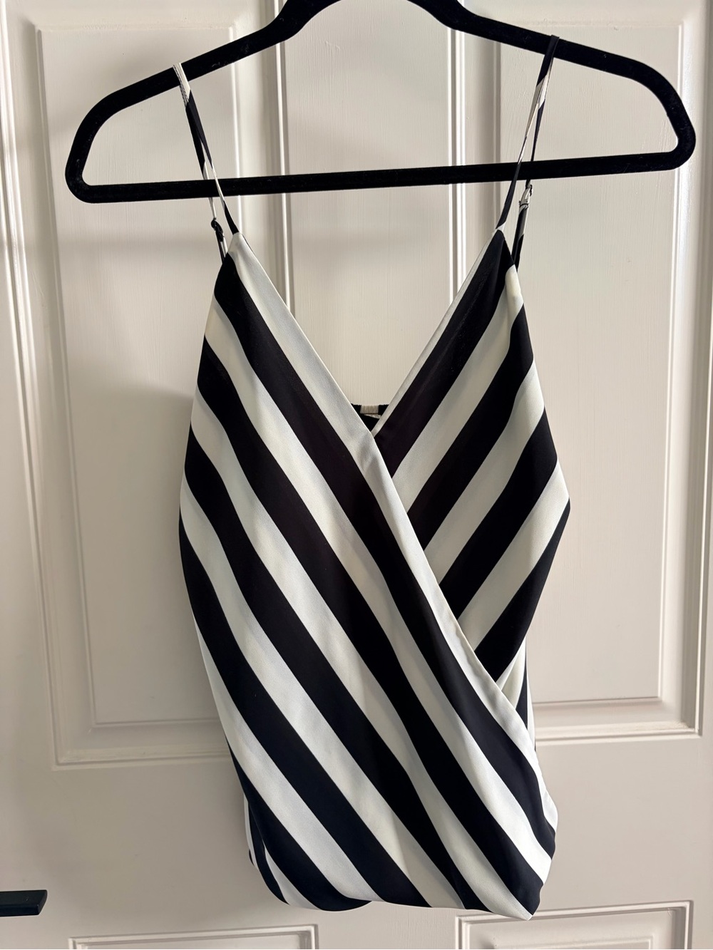 Ro & De Black and White Diagonal Stripe Wrap Cami